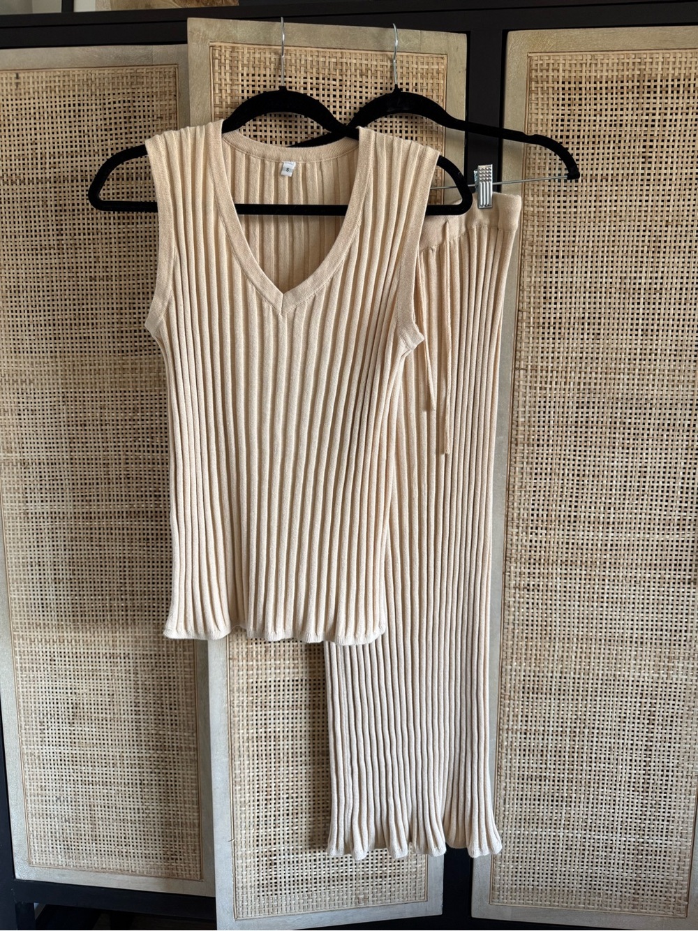 Ribbed Knit Tank Top with matching Skirt in Light Cream